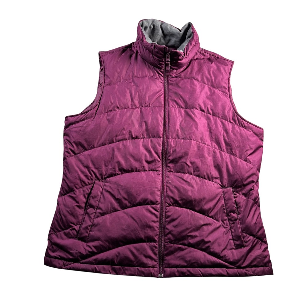 Lands End Womens L 14-16 Puffer Down Filled Vest Maroon Quilted Zip Up 443707 - Picture 2 of 9